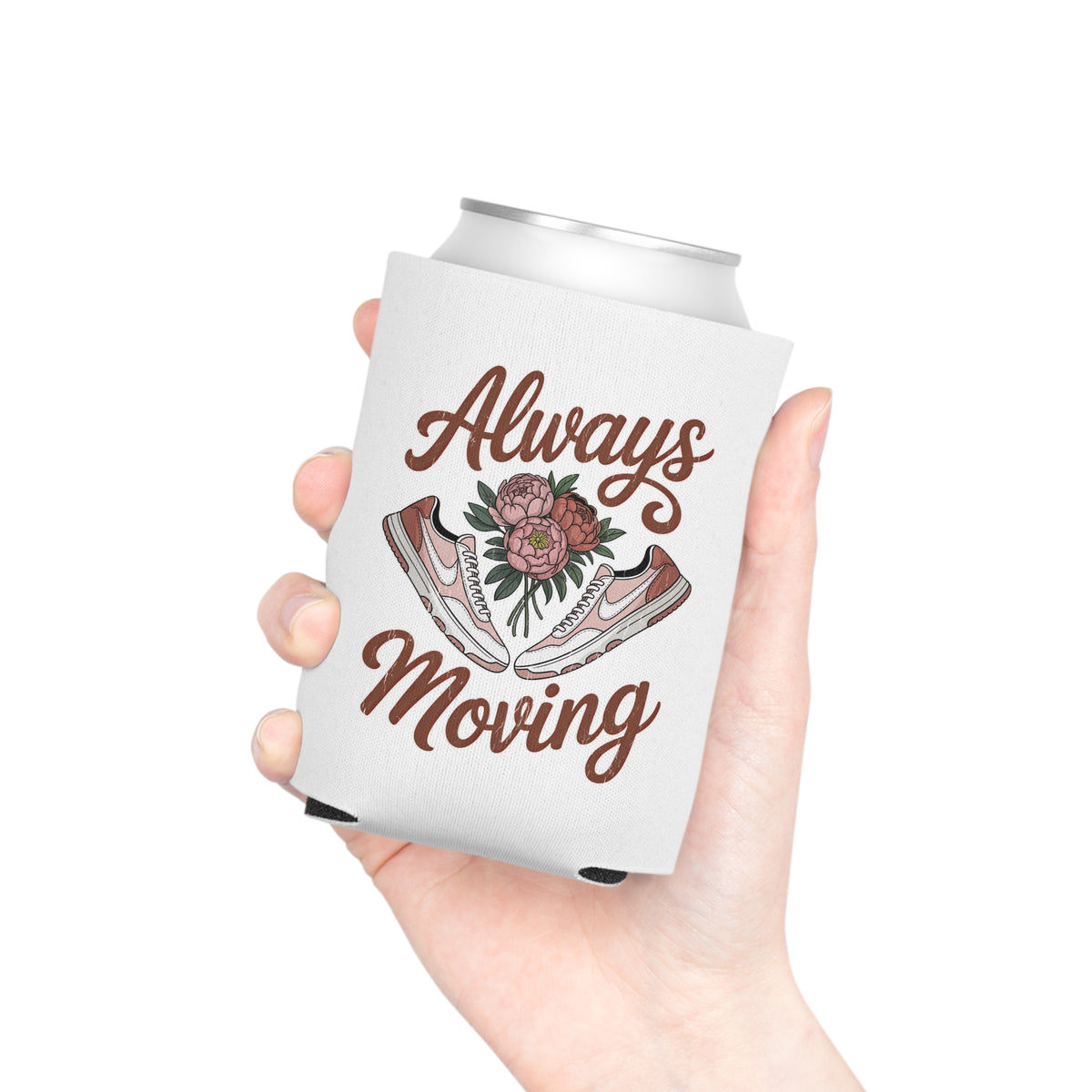Always Moving Can Cooler, Sneaker Lover Drink Sleeve, Floral Shoe Design, Fitness Gift for Her, Gift for Runners and Active Women