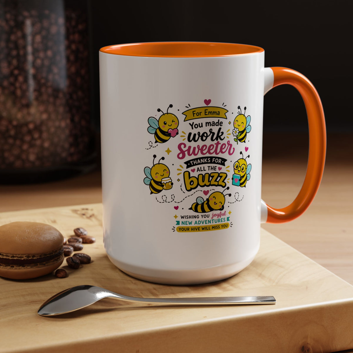 Personalized Coworker Farewell Mug with Name, You Made Work Sweeter Coffee Cup, Leaving Gift from Team, New Job Bee Office Keepsake