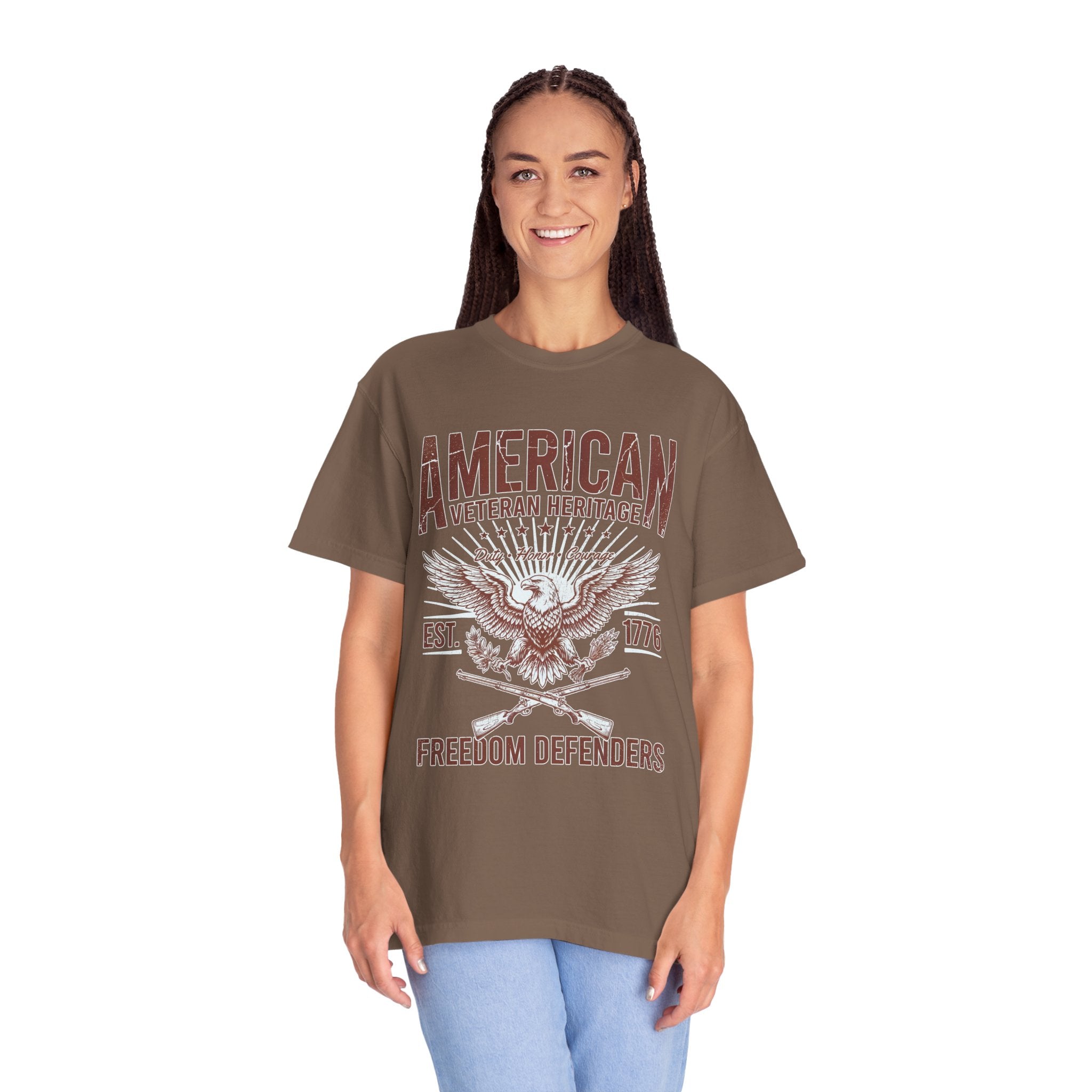 American Veteran Heritage Shirt, Freedom Defenders T-Shirt, Patriotic Eagle Gift, Veterans Day or Military Retirement Tee for Proud Veteran