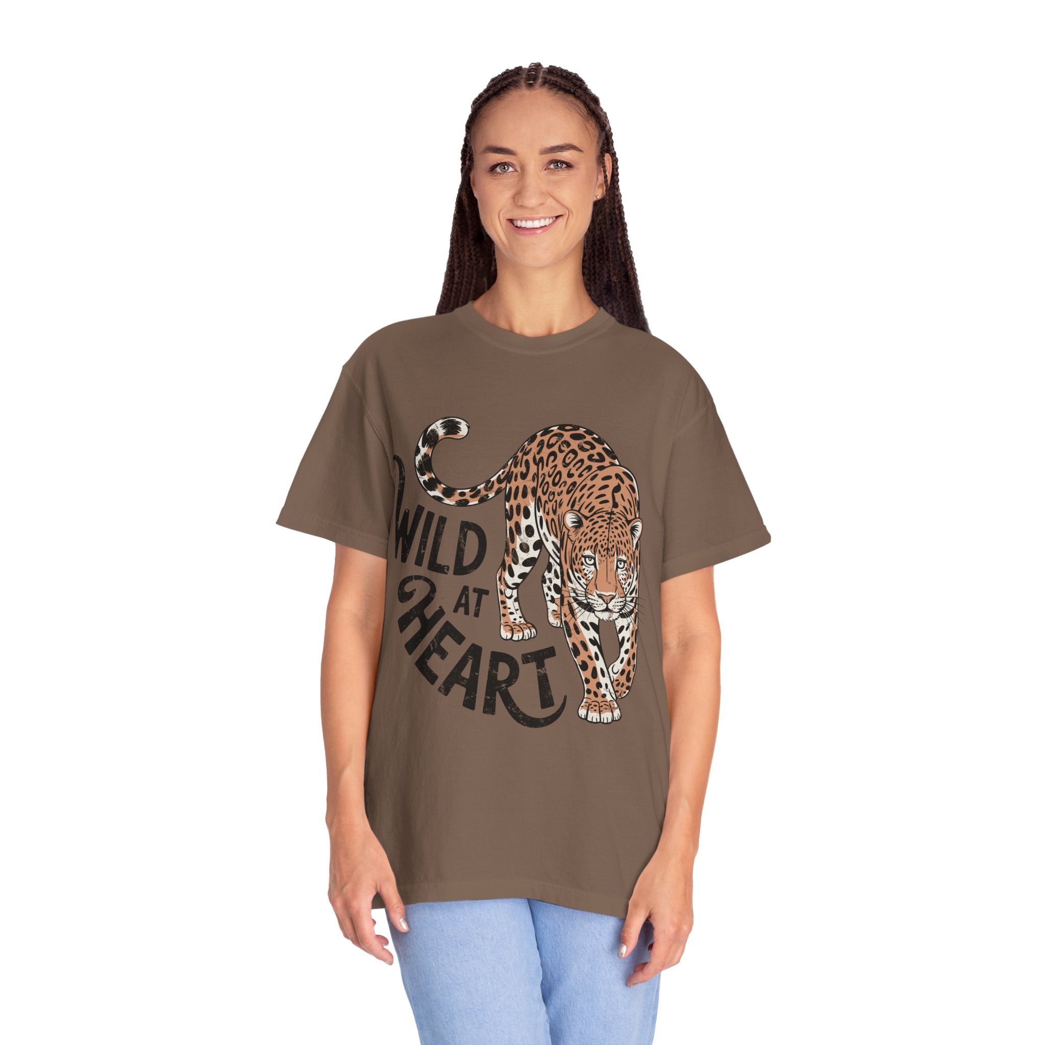 Leopard Graphic Comfort Colors Shirt, Wild At Heart Leopard Tee, Boho Animal Print Shirt, Safari Lover Gift for Women