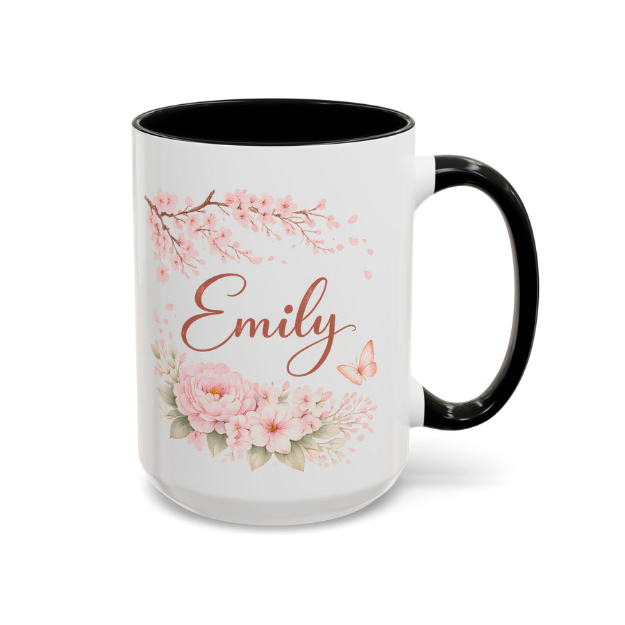 Personalized Floral Name Mug, Custom Coffee Mug with Name, Pink Flower Mug for Women, Birthday Gift, Bridesmaid Keepsake Cup