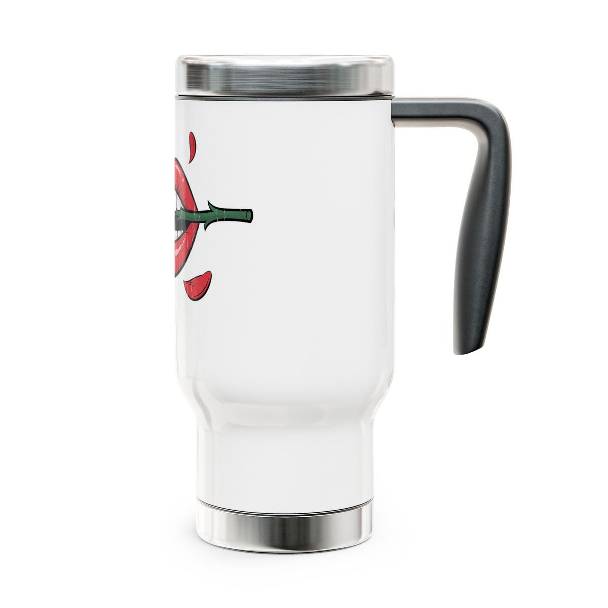 Red Lips and Rose Travel Mug, Gothic Romance Drinkware, Vintage Tattoo Style Gift for Her, Valentines Day Gift for Women