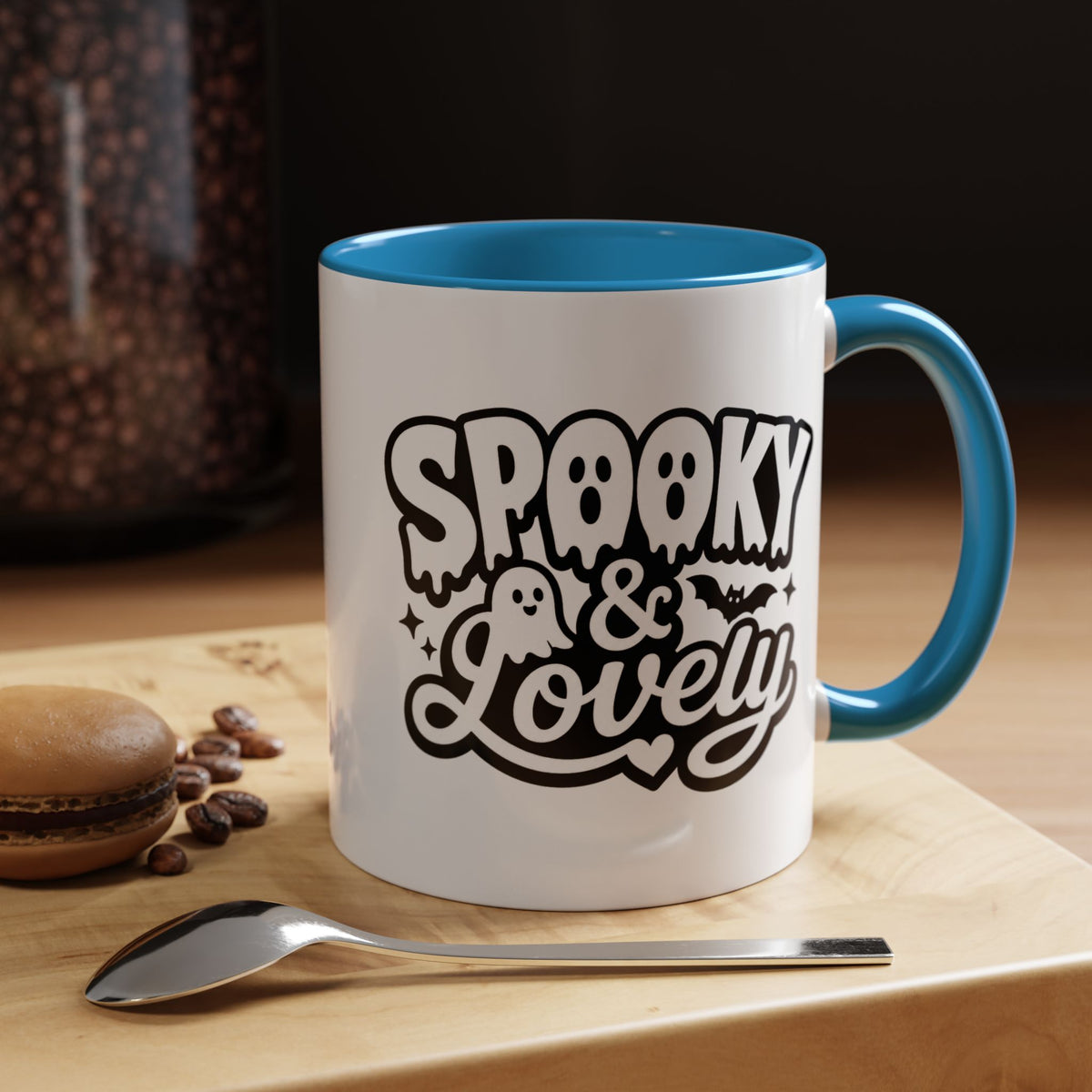 Spooky and Lovely Mug, Cute Ghost Halloween Coffee Cup, Black and White Spooky Season Gift for Her, Gothic Fall Drinkware