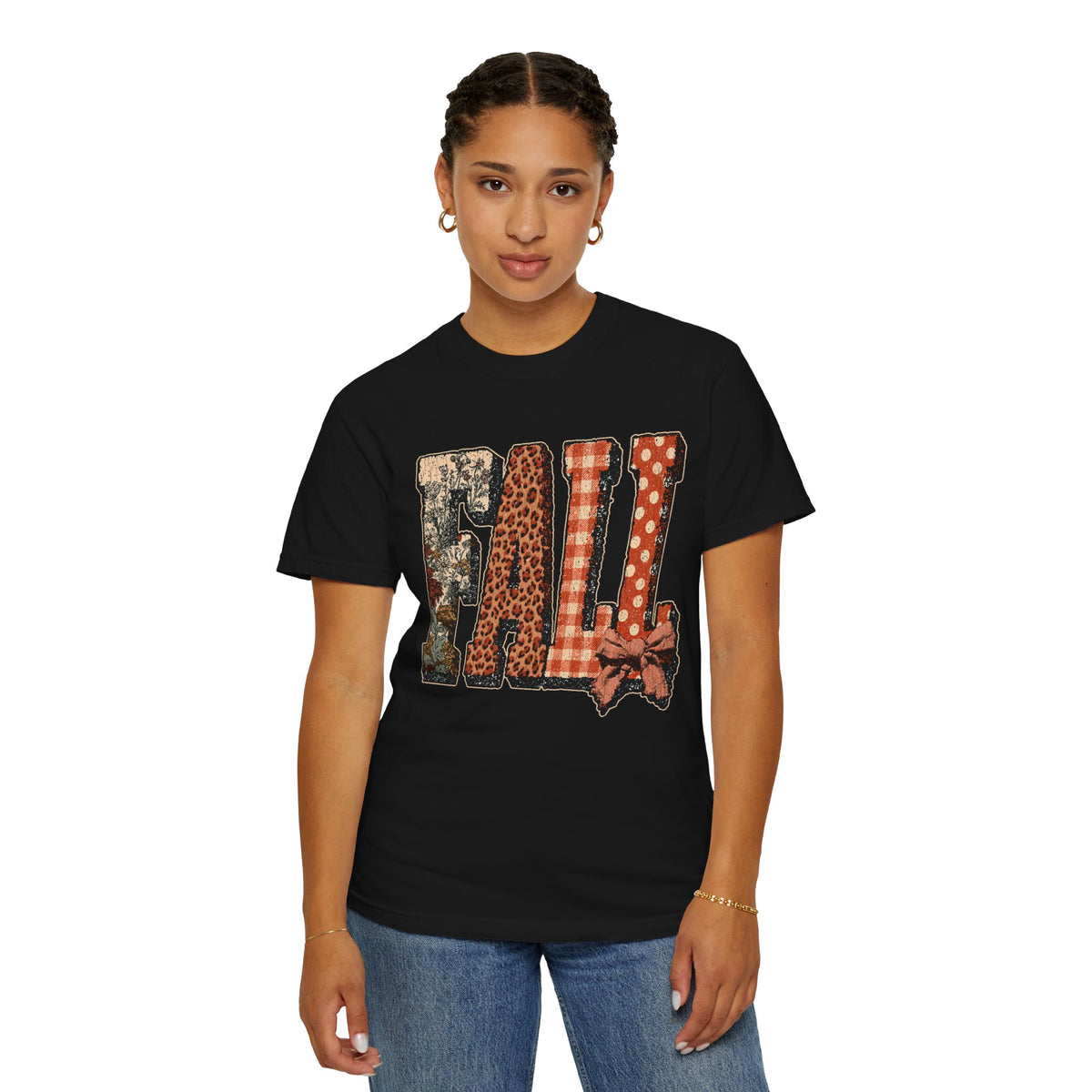 Patchwork Fall Shirt, Floral Leopard Plaid Autumn Graphic Tee, Coquette Bow Seasonal Gift for Women, Cozy Thanksgiving Outfit for Her