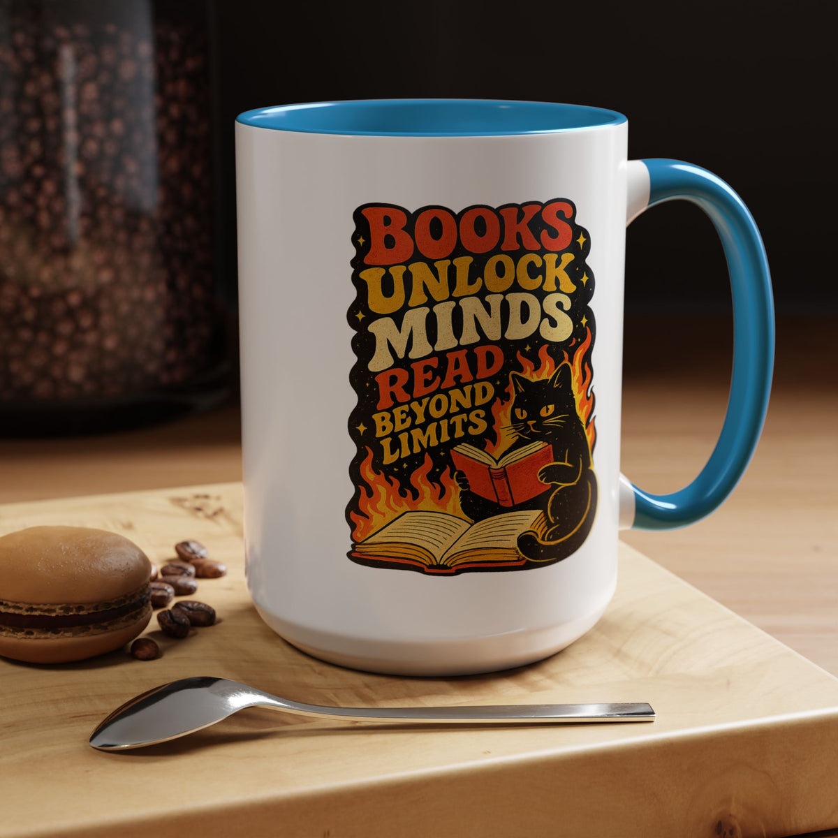 Book Lover Cat Coffee Mug, Reading Cat Mug for Bookworms, Literary Gift for Readers, Librarian Teacher Cup, Books Unlock Minds