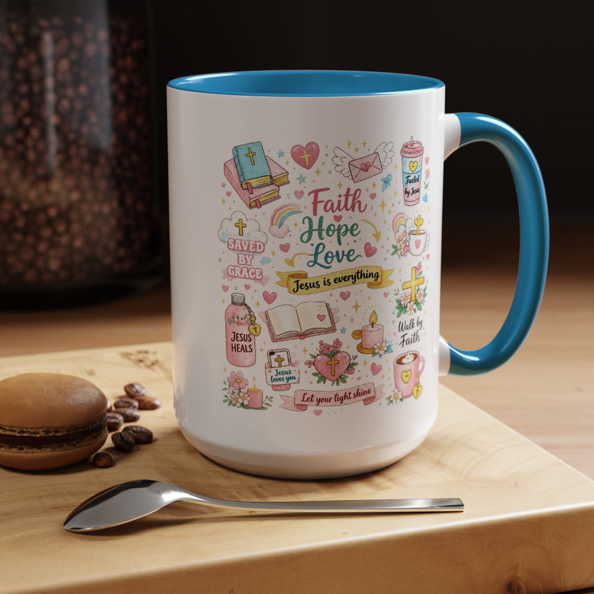 Christian Faith Hope Love Mug, Inspirational Bible Verse Coffee Mug, Jesus Is Everything Gift, Religious Mug for Women