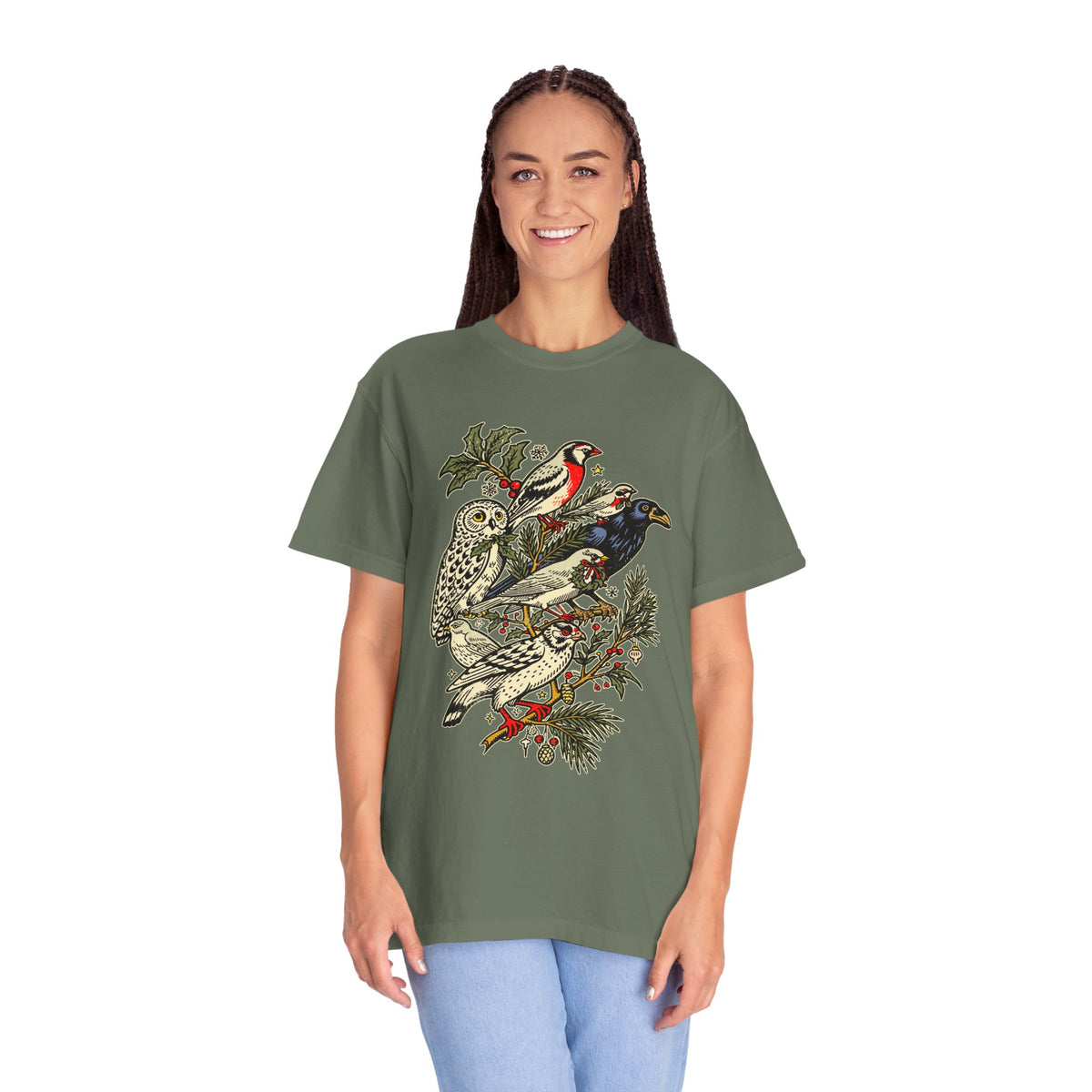 Winter Birds Graphic Shirt, Vintage Woodland T-Shirt for Bird Lovers, Festive Nature Tee, Cozy Christmas Gift for Birdwatchers and Moms