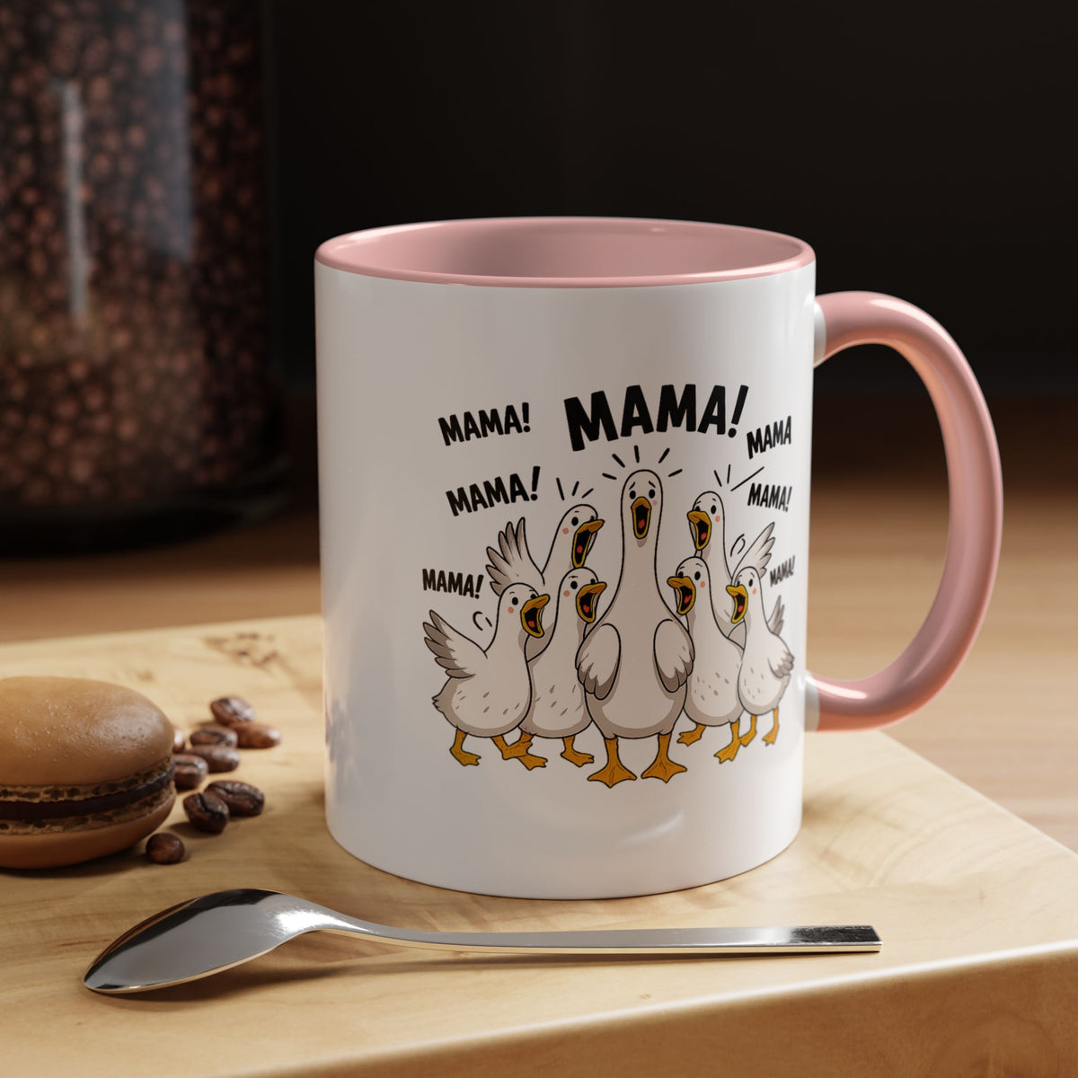 Funny Loud Ducks Mama Coffee Mug, Cute Mother's Day Gift from Kids, Sarcastic Chaos Mom Ceramic Tea Cup with Black Handle