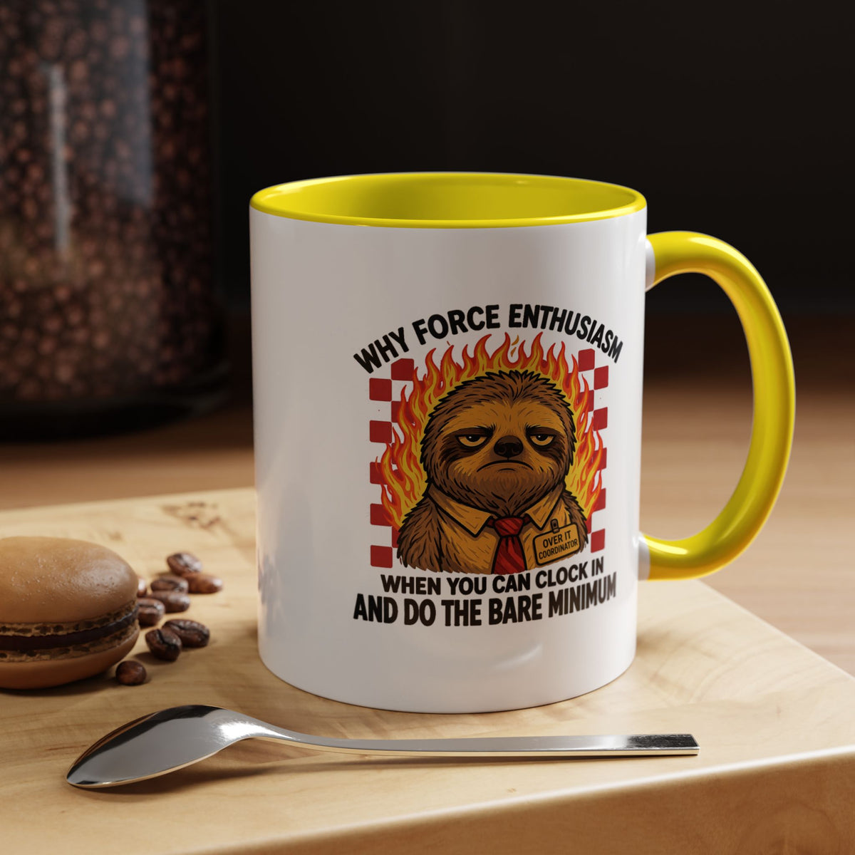 Why Force Enthusiasm When You Can Clock In And Do The Bare Minimum Coffee Mug, Funny Sloth Office Joke Gift for Coworkers, Sarcastic Ceramic Tea Cup with Pink Handle