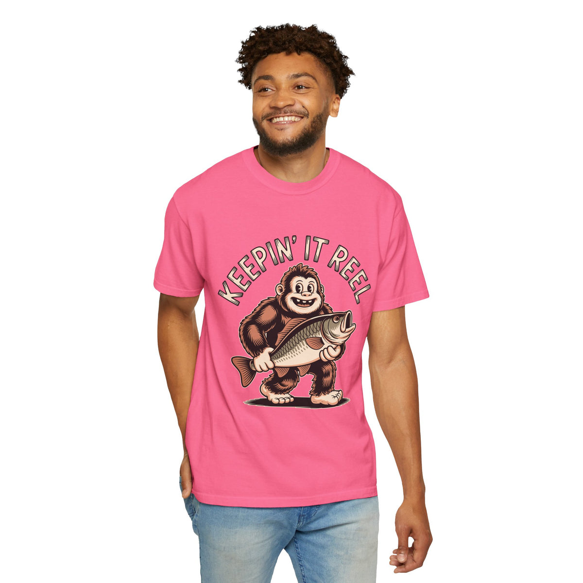 Funny Sasquatch Fishing Comfort Colors Shirt, Keepin It Reel Bigfoot Angler Tee, Fisherman Gift Shirt, Lake Life Outdoor Graphic Tee