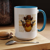 Good Repeating Slogan Cowboy Peanut Mug, Funny Western Office Joke Gift for Coworkers, Sarcastic Outlaw Ceramic Tea Cup with Dark Blue Handle