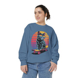 Retro Skateboard Cat Sweatshirt, Rainbow Sunglasses Kitty Crewneck, Funny Cat Lover Gift, Vintage Skater Graphic Cozy Pullover Top