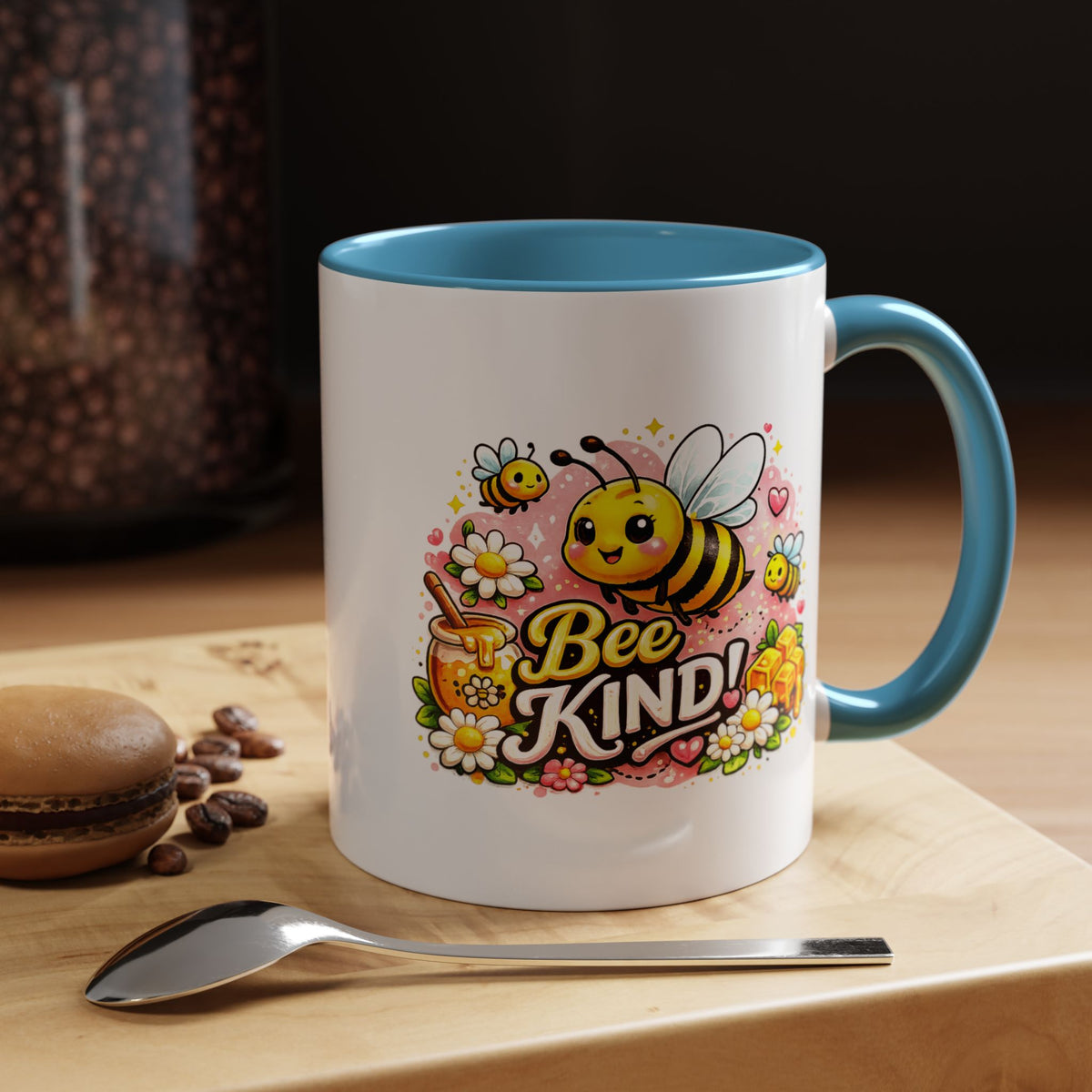 Bee Kind Coffee Mug, Cute Bumblebee Floral Black Accent Cup, Sweet Positive Kindness Gift for Bee Lover, Teacher, Friend or Gardener