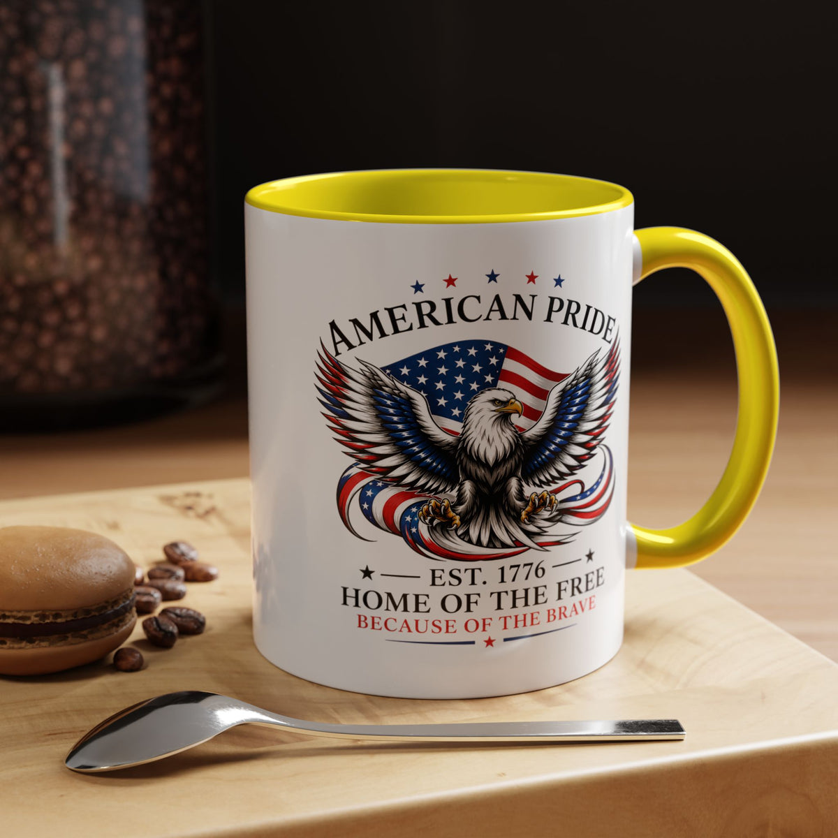 American Pride Eagle Mug, Patriotic Bald Eagle Coffee Mug, Home of the Free Because of the Brave Gift, USA Veteran Mug