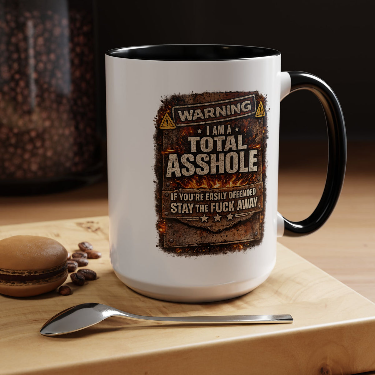 Funny Adult Humor Mug, Warning Total Asshole Coffee Mug, Sarcastic Gift for Men, Offensive Humor Cup, Funny Friend Gift