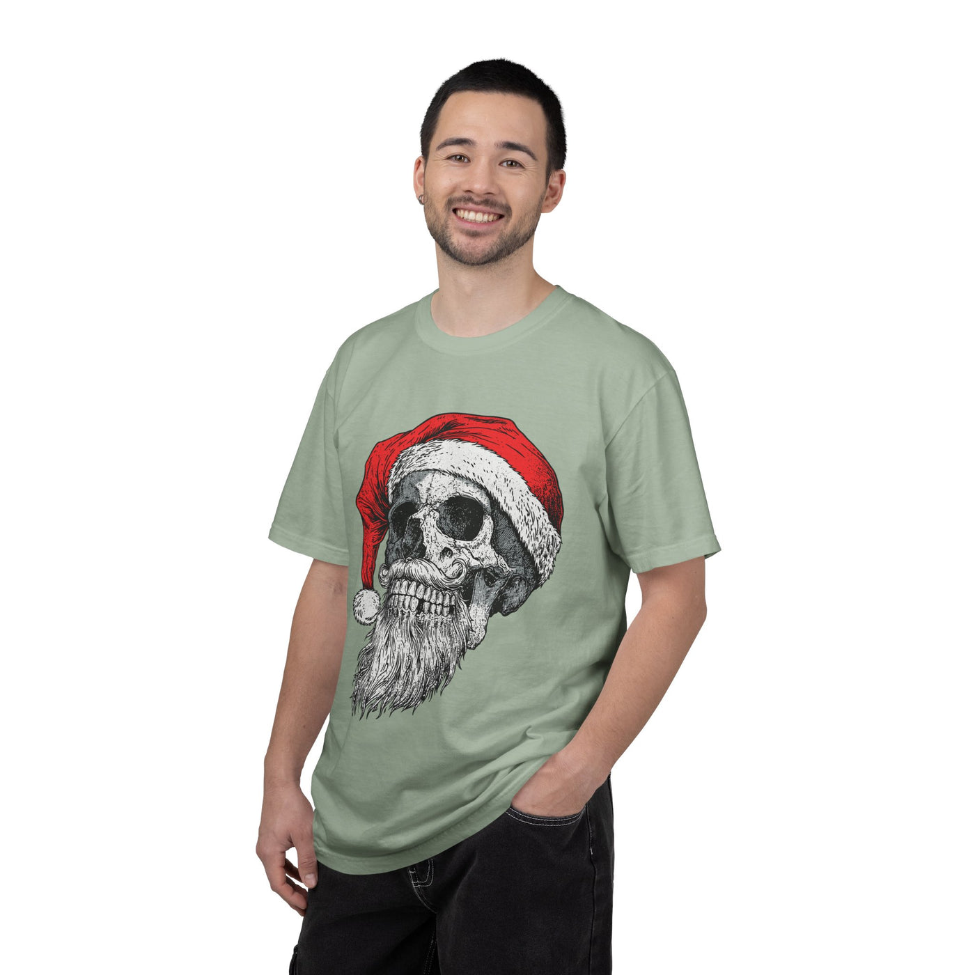 Skull Santa Shirt, Gothic Christmas T-Shirt, Creepy Holiday Skeleton Tee, Alternative Xmas Gift for Metalhead, Biker or Horror Fan