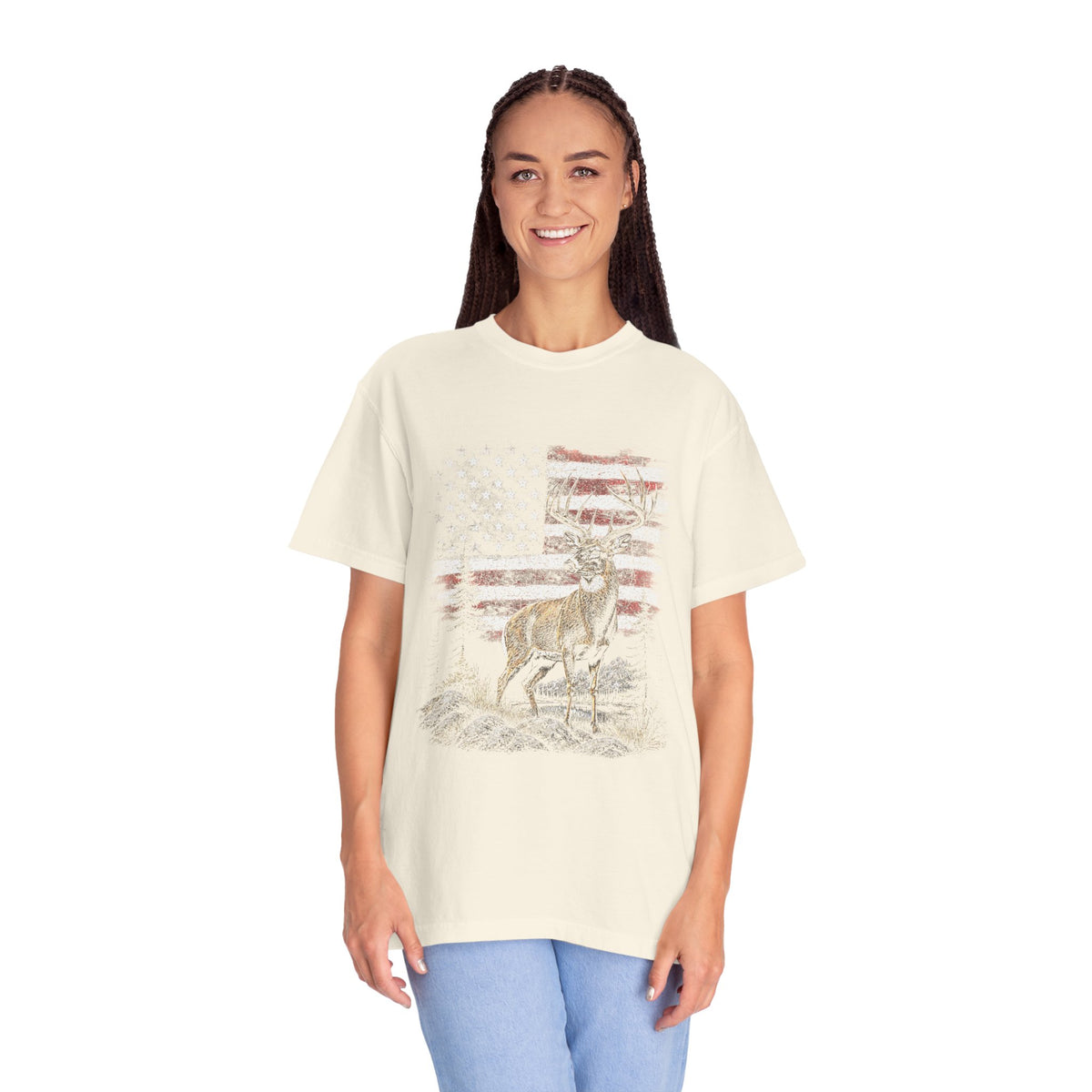 Patriotic Deer Shirt, American Flag Buck T Shirt, Deer Lover Gift, Outdoors Graphic Tee, Country Style Shirt, Fourth of July Gift