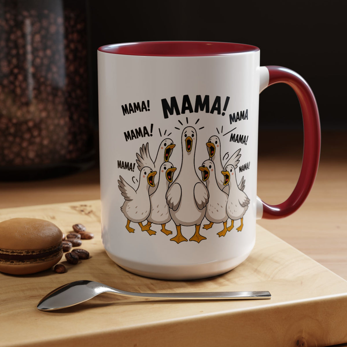 Funny Loud Ducks Mama Coffee Mug, Cute Mother's Day Gift from Kids, Sarcastic Chaos Mom Ceramic Tea Cup with Black Handle