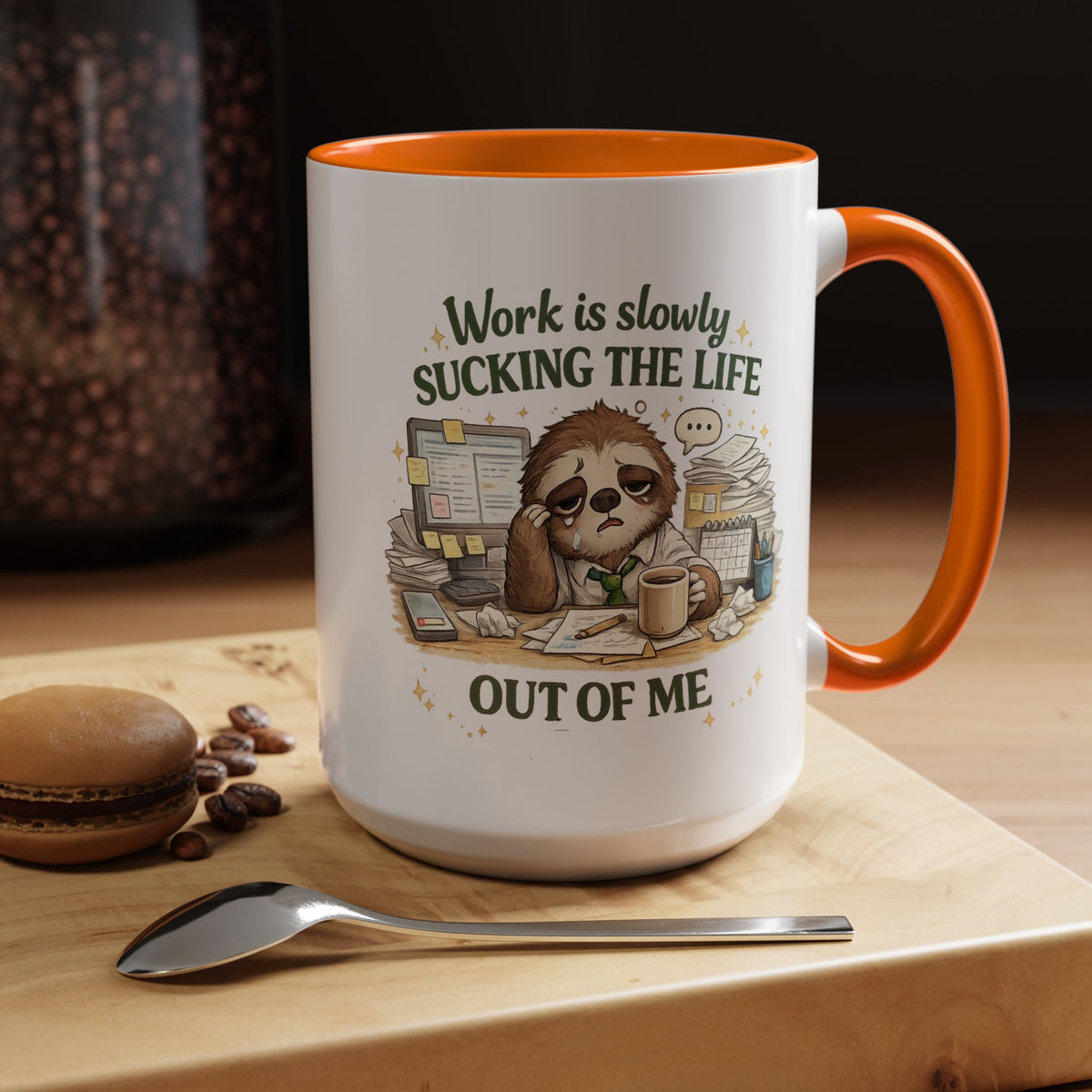 Work Is Slowly Sucking The Life Out Of Me Coffee Mug, Funny Sloth Office Joke Gift for Coworkers, Sarcastic Ceramic Tea Cup with Black Handle