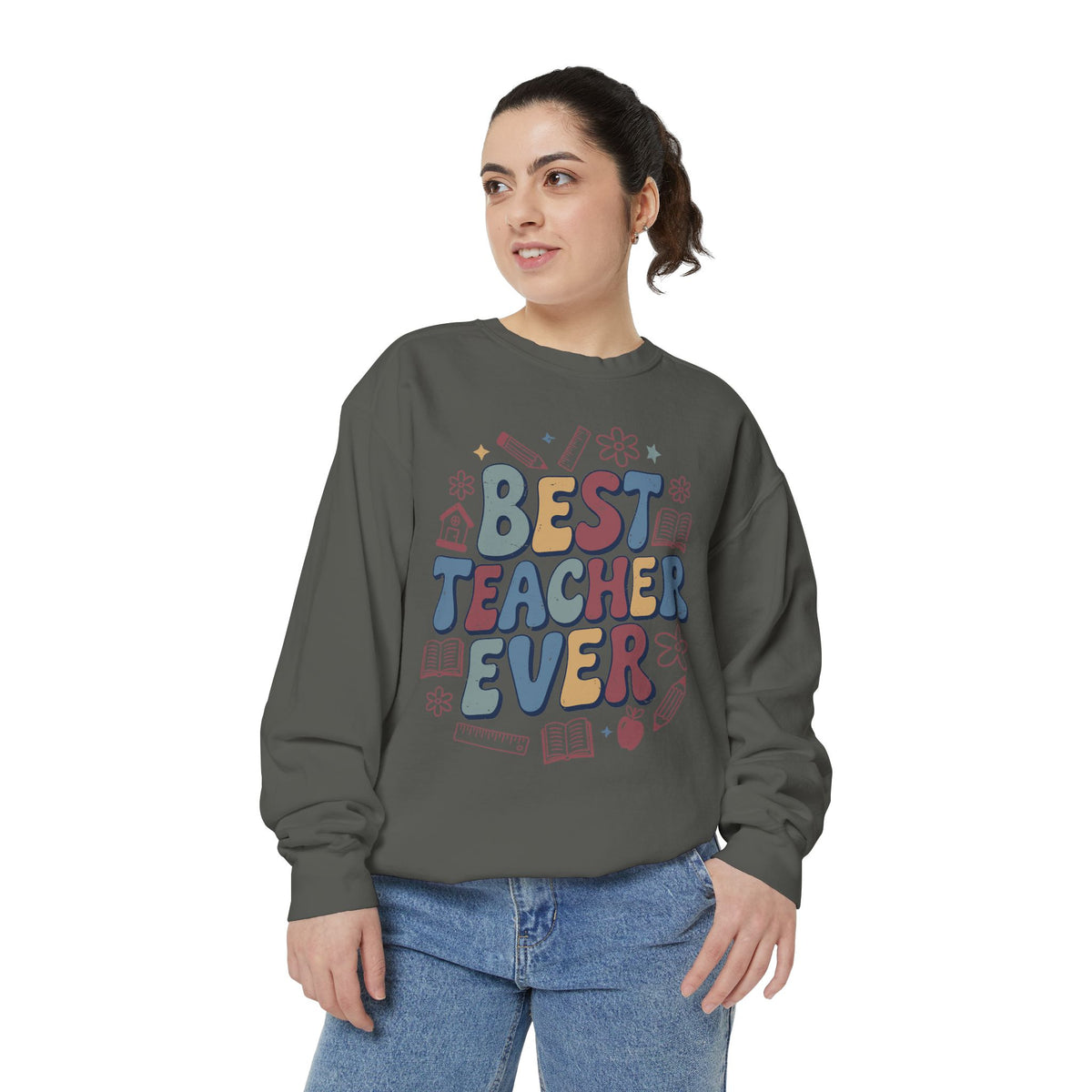 Best Teacher Ever Sweatshirt, Retro Educator Crewneck, Teacher Appreciation Gift, Back to School Outfit, Colorful School Staff Shirt