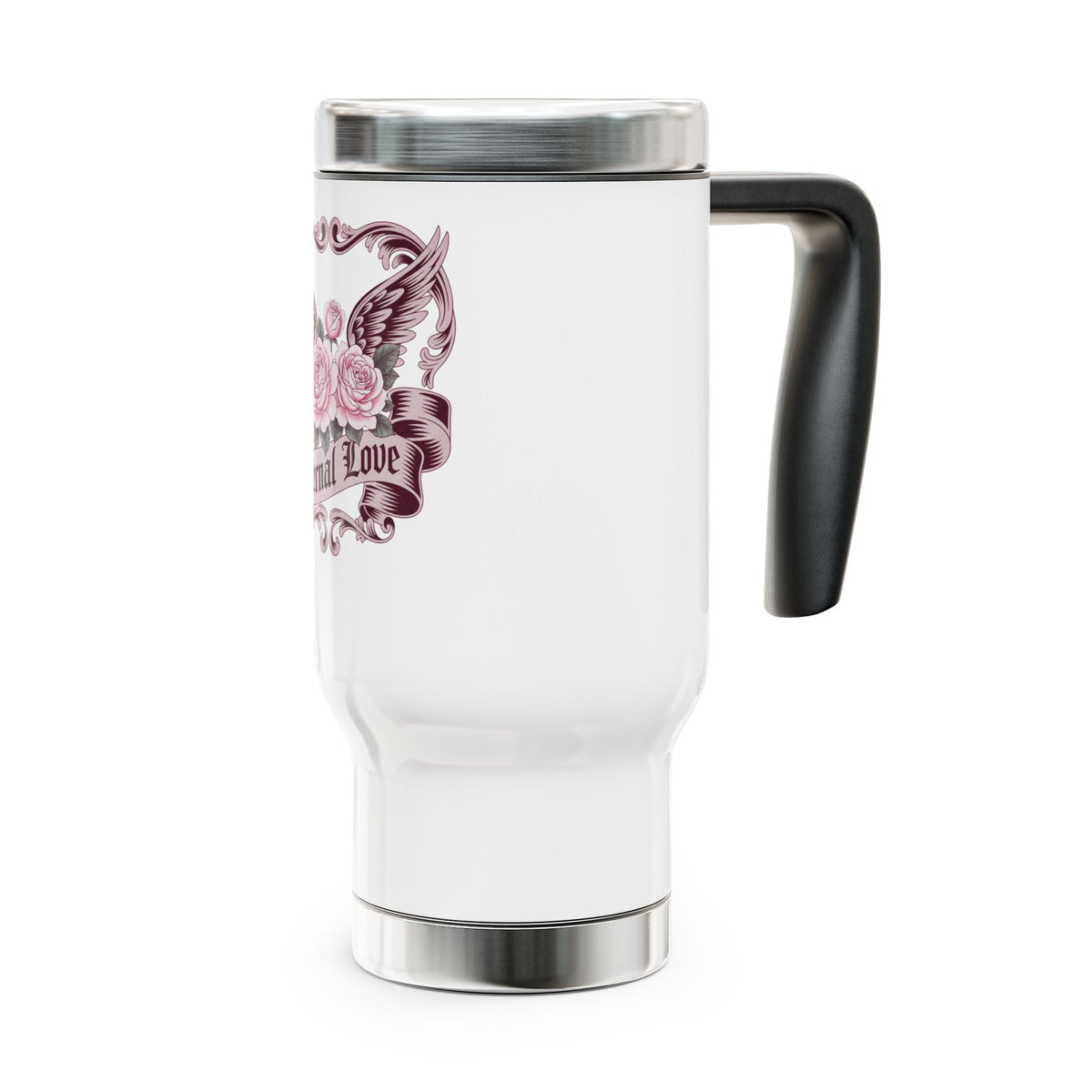 Gothic Rose Stainless Steel Travel Mug, Eternal Love Winged Rose Cup, Romantic Gift for Her, Vintage Dark Romance Drinkware