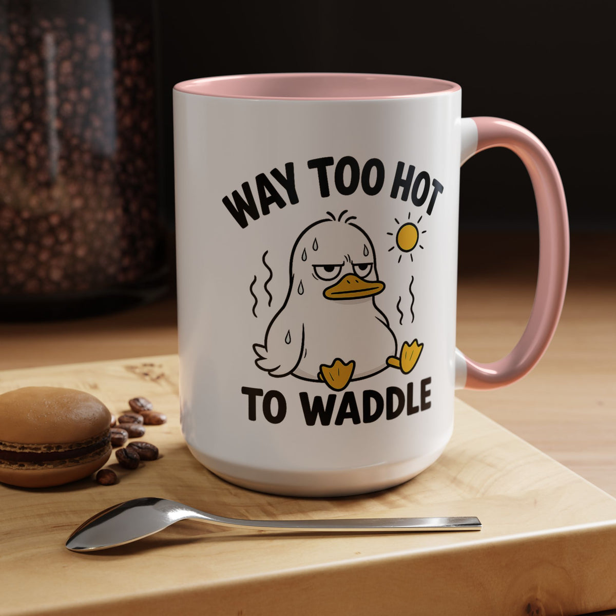 Way Too Hot to Waddle Coffee Mug, Funny Duck Lover Gift for Coworkers, Cute Summer Heat Sarcastic Ceramic Tea Cup with Orange Handle