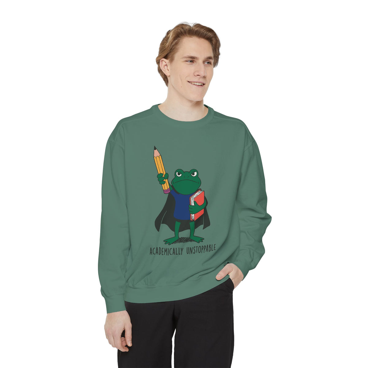Academically Unstoppable Frog Sweatshirt, Funny Teacher Shirt, Book Lover Gift for Educator, Back to School Outfit, Classroom Crewneck