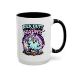 Kick Butt and Haunt Mug, Cute Pastel Ghost Black Accent Coffee Cup, Unique Funny Halloween Gift for Her, Spooky Bestie or Pastel Goth