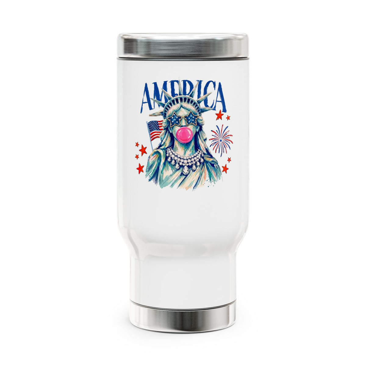 Patriotic Statue of Liberty Travel Mug, Stainless Steel Coffee Cup, Lady Liberty Gift for Women, 4th of July Gift, USA Drinkware