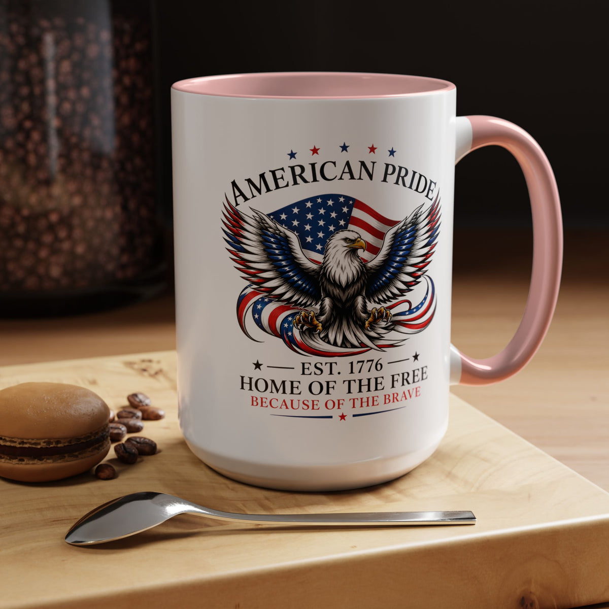 American Pride Eagle Mug, Patriotic Bald Eagle Coffee Mug, Home of the Free Because of the Brave Gift, USA Veteran Mug