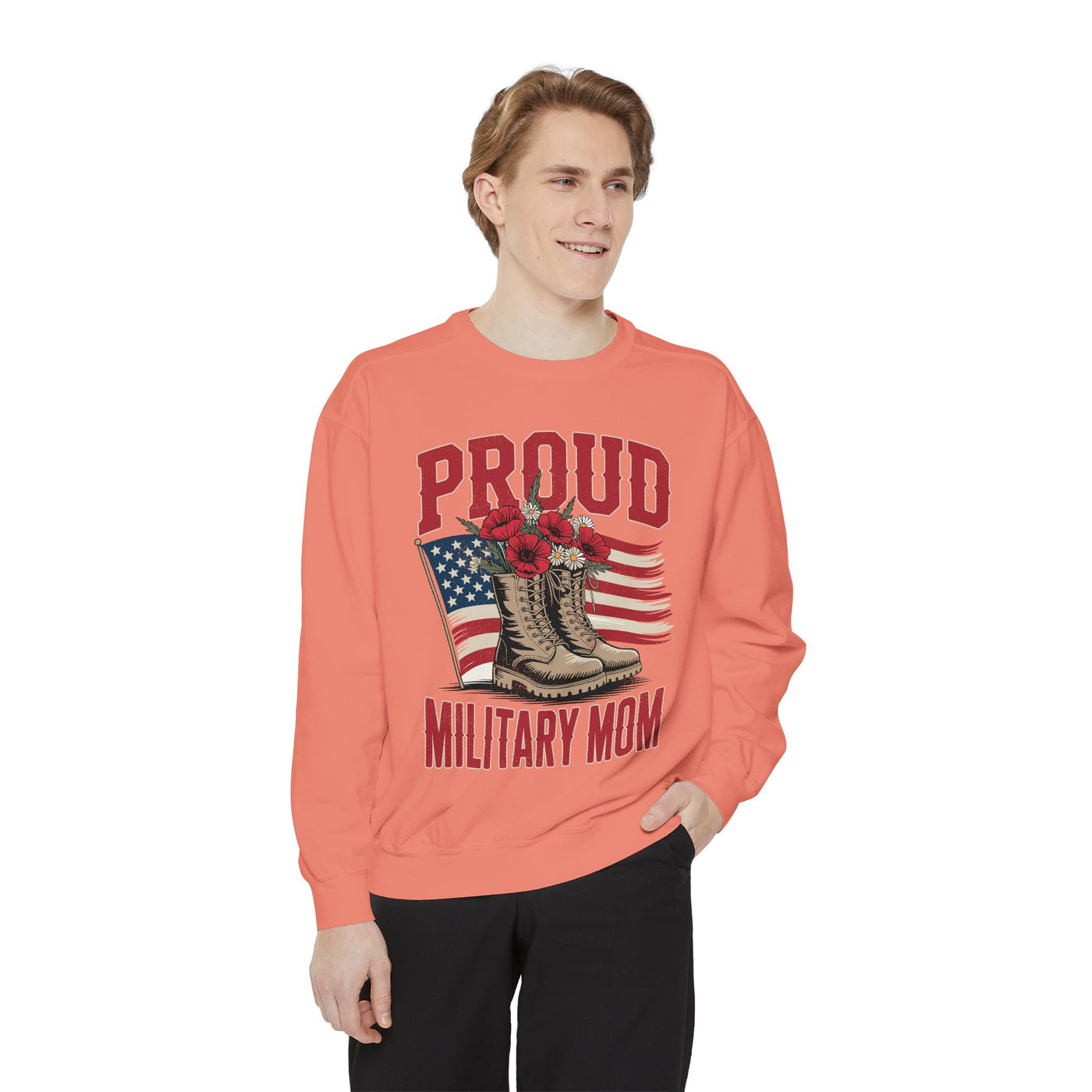 Proud Military Mom Sweatshirt, Patriotic Army Mom Pullover, Gift for Military Mother, Deployment Homecoming Crewneck, Flag Floral Top