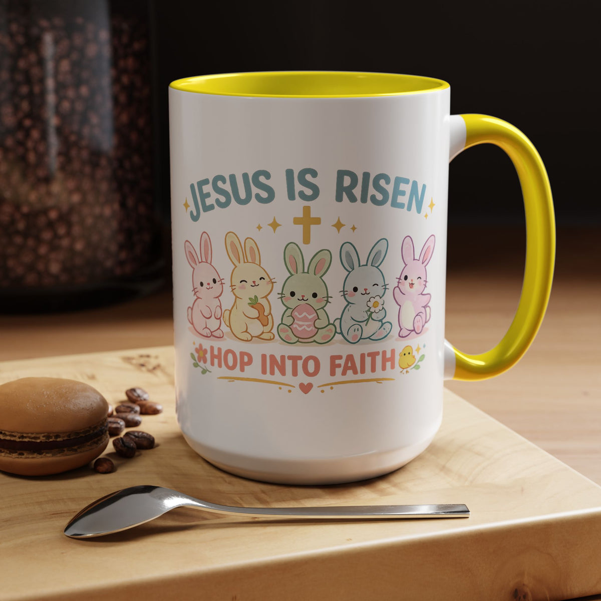 Christian Easter Bunny Mug, Jesus Is Risen Hop Into Faith Coffee Mug, Faith Based Easter Gift, Religious Spring Mug for Women Kids
