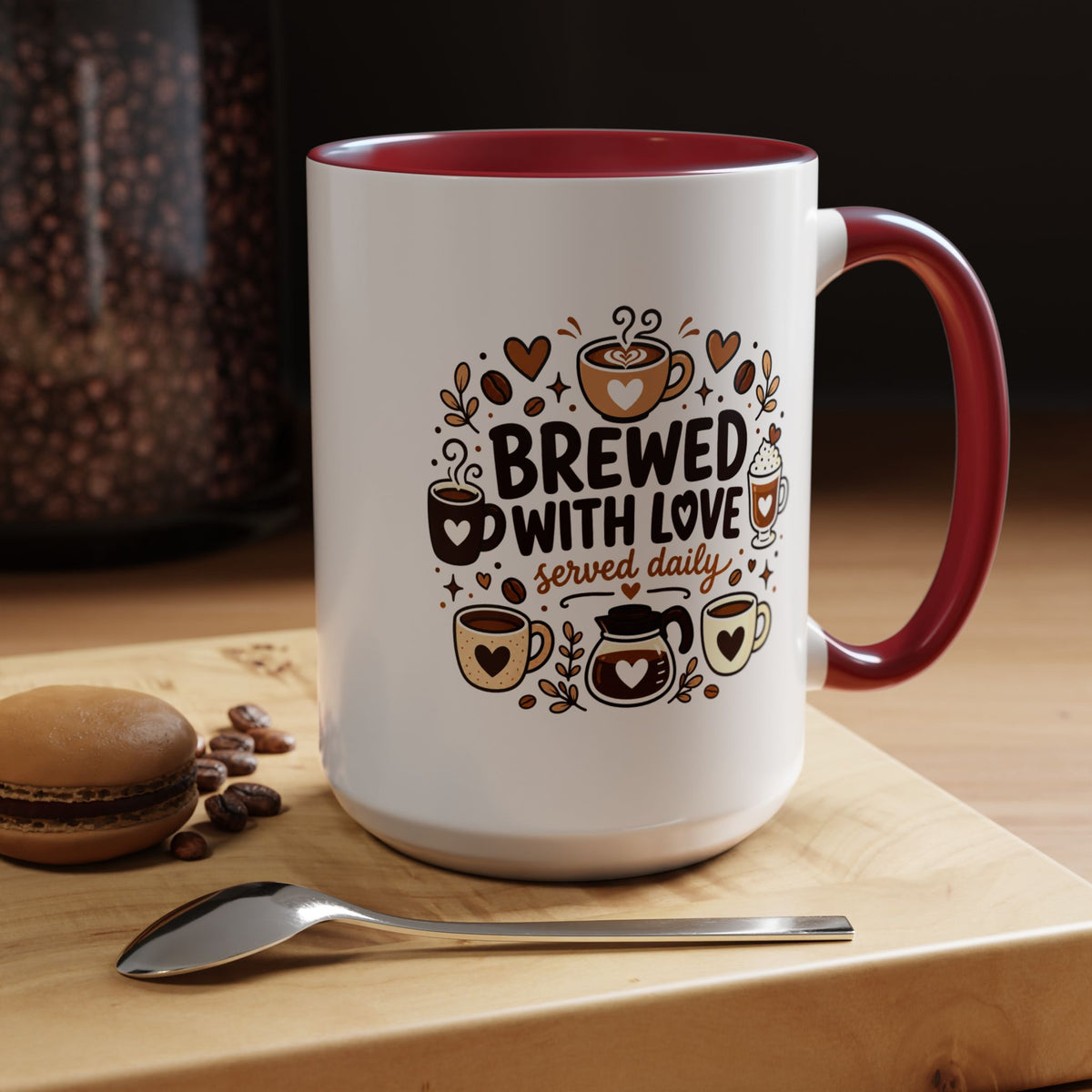 Brewed With Love Coffee Mug, Served Daily Romantic Cup, Cute Coffee Lover Gift for Wife, Husband, Girlfriend, Boyfriend or Anniversary