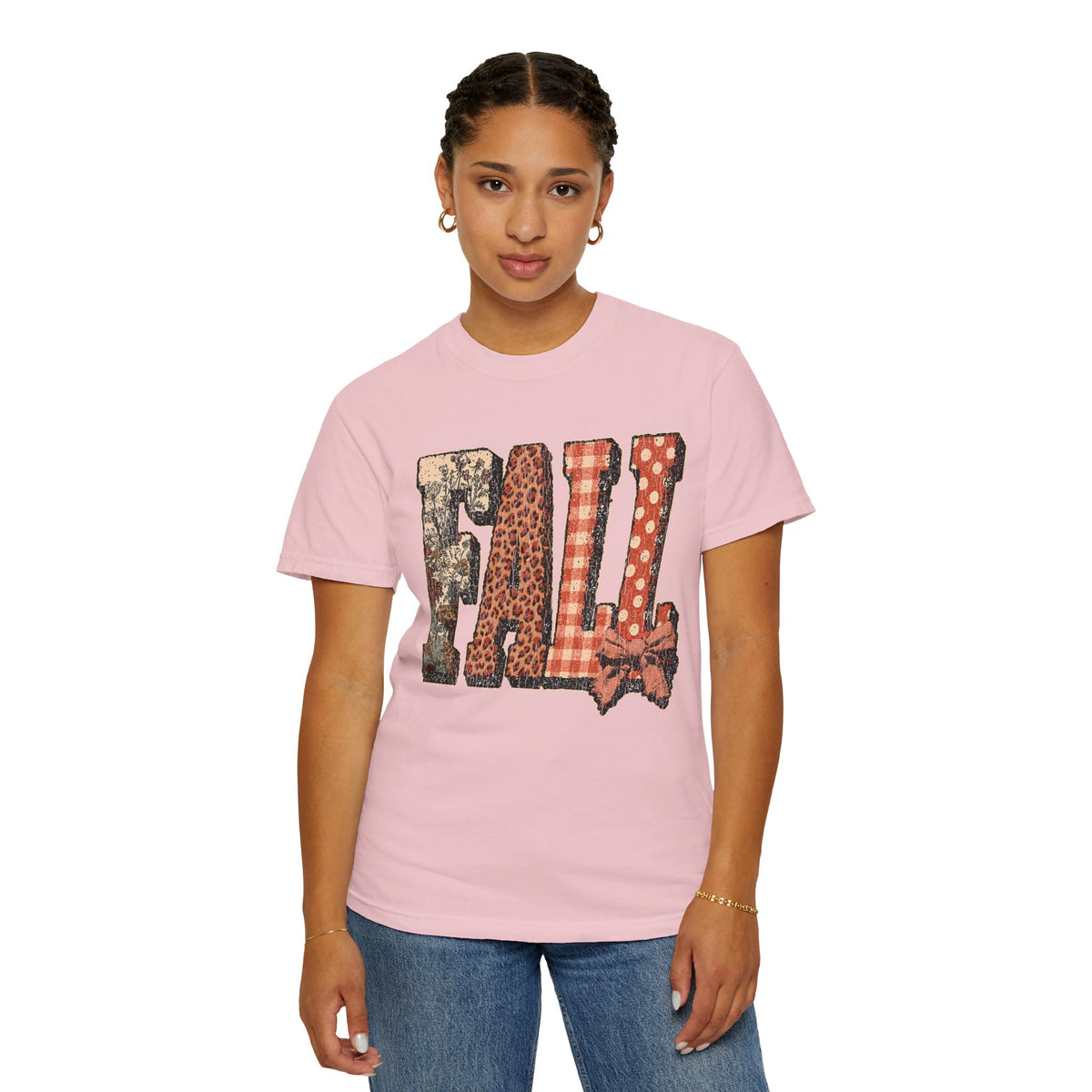 Patchwork Fall Shirt, Floral Leopard Plaid Autumn Graphic Tee, Coquette Bow Seasonal Gift for Women, Cozy Thanksgiving Outfit for Her