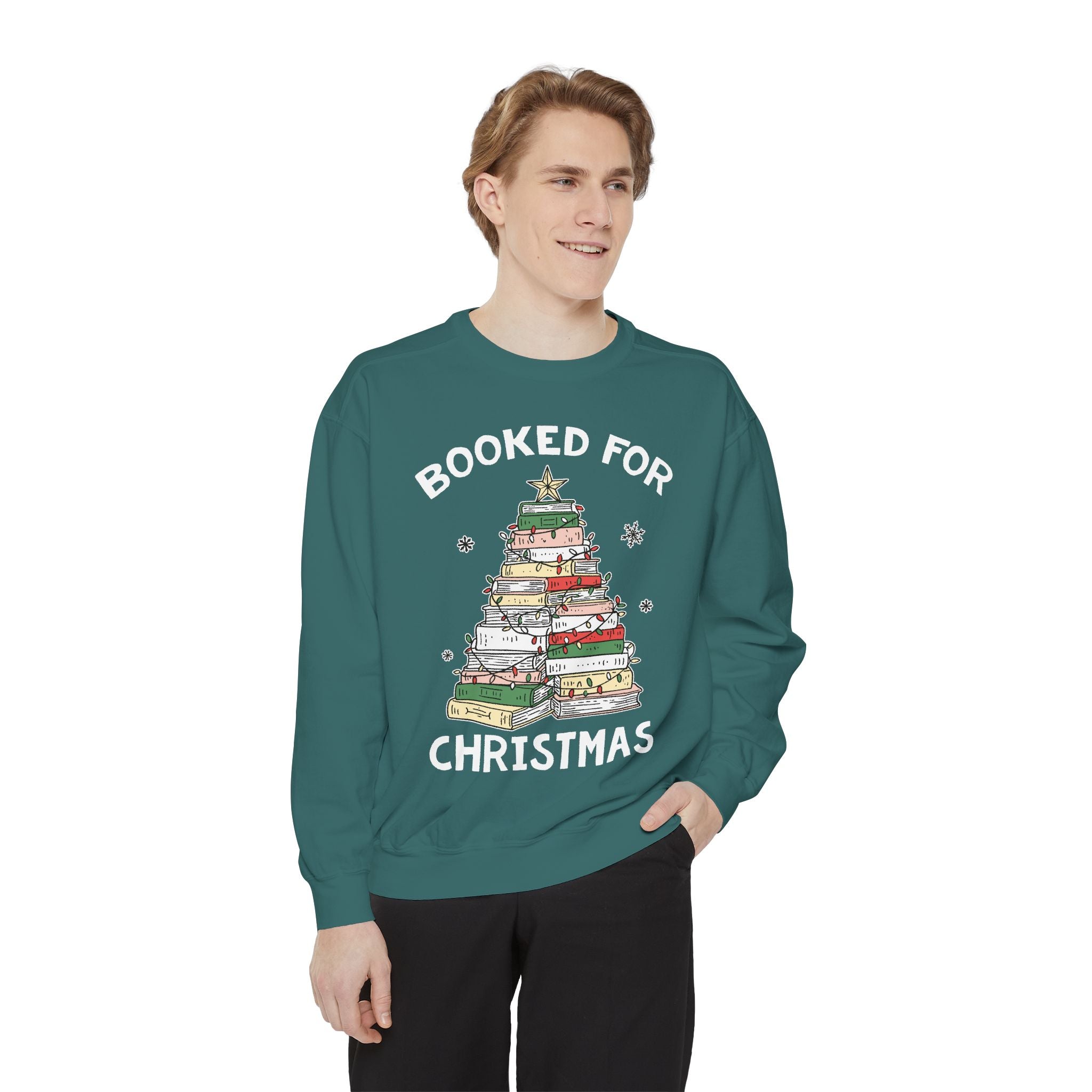 Booked for Christmas Sweatshirt, Book Lover Holiday Crewneck, Christmas Tree Books Pullover, Cozy Reading Gift for Librarian or Bookworm