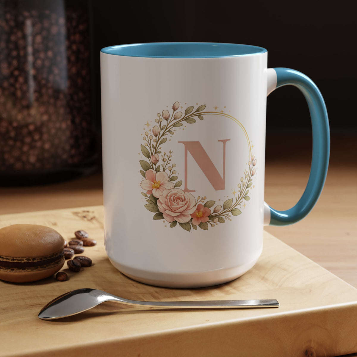 Personalized Floral Monogram Mug, Custom Initial Coffee Mug for Women, Botanical Letter Cup, Bridesmaid Gift, Birthday Gift for Her