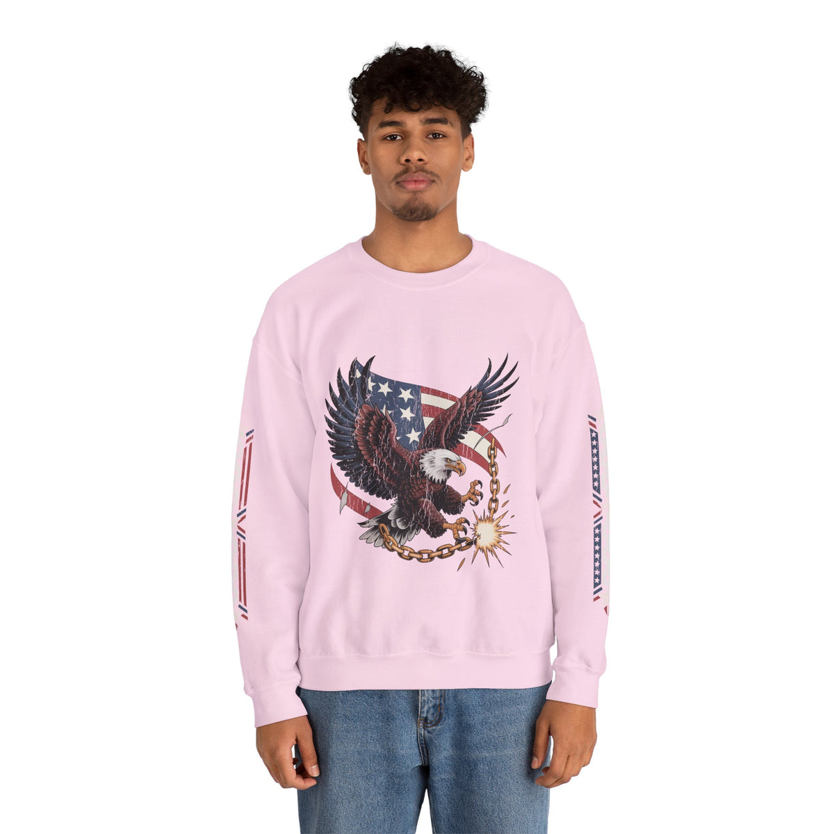 Patriotic Eagle Freedom Sweatshirt, American Flag Crewneck, Broken Chain Military Style Pullover, Fourth of July Gift for Him or Her