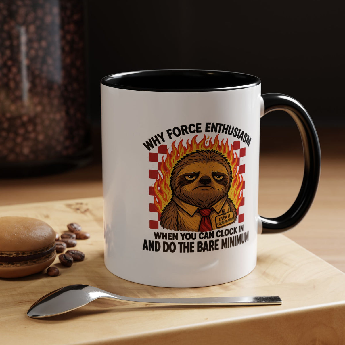 Why Force Enthusiasm When You Can Clock In And Do The Bare Minimum Coffee Mug, Funny Sloth Office Joke Gift for Coworkers, Sarcastic Ceramic Tea Cup with Pink Handle