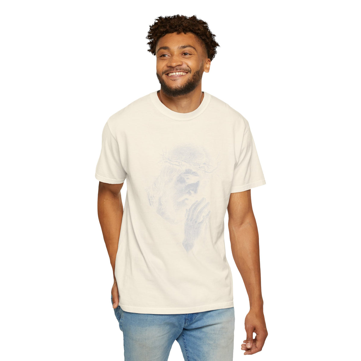 Jesus Praying Graphic Tee, Christian Faith T Shirt, Religious Streetwear Shirt, Vintage Jesus Shirt for Women Men