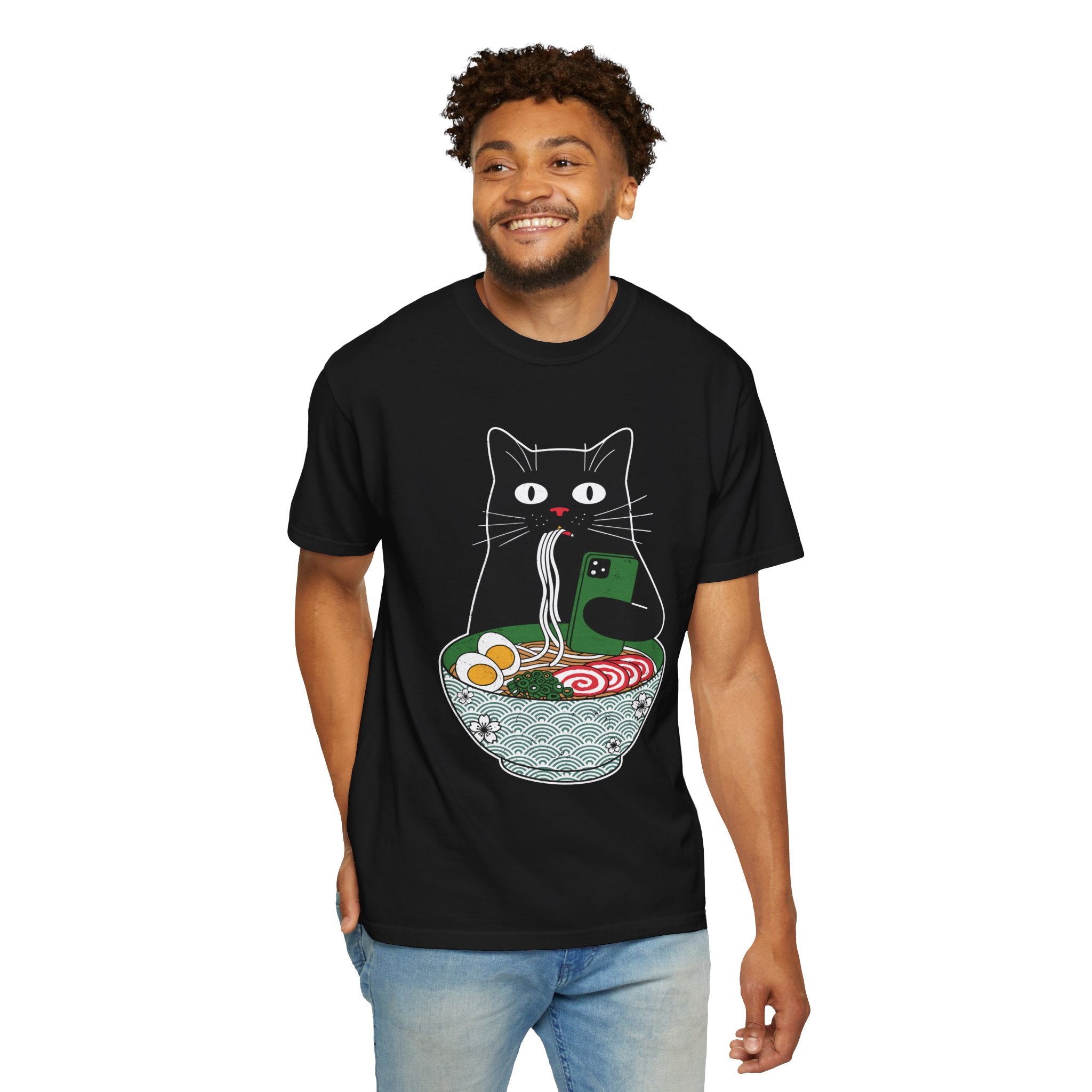 Black Cat Ramen Shirt Comfort Colors Tee, Funny Cat Lover Graphic Shirt, Introvert Cat Eating Noodles Tee, Japanese Foodie Gift