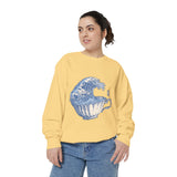 Great Wave Teacup Sweatshirt, Japanese Art Inspired Ocean Graphic, Gift for Tea Lovers and Coastal Art Fans, Casual Cafe Weekend Outfit