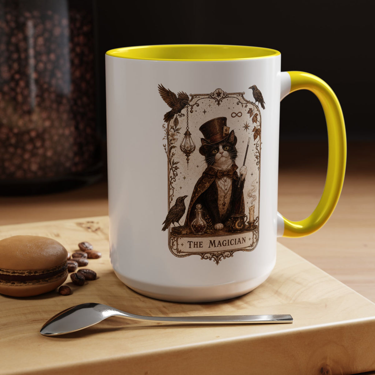 Black Cat Magician Tarot Coffee Mug, Mystic Cat Tarot Card Mug, The Magician Cat Cup, Witchy Gothic Gift for Cat Lovers