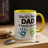 Personalized World's Best Dad Coffee Mug, Custom Handprint Dad Mug with Kids Names, Father's Day Gift for Dad, Gift from Children