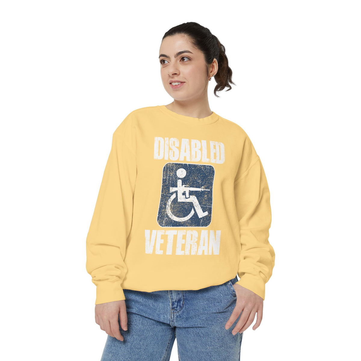 Disabled Veteran Sweatshirt, Distressed Wheelchair and Rifle Graphic, Military Service Pride, Veterans Day Gift and Everyday Casual Wear