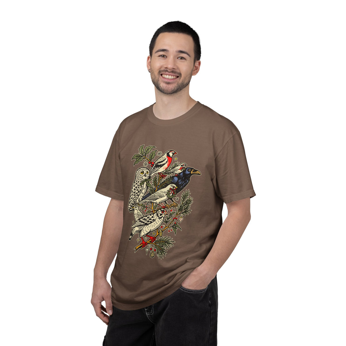 Winter Birds Graphic Shirt, Vintage Woodland T-Shirt for Bird Lovers, Festive Nature Tee, Cozy Christmas Gift for Birdwatchers and Moms