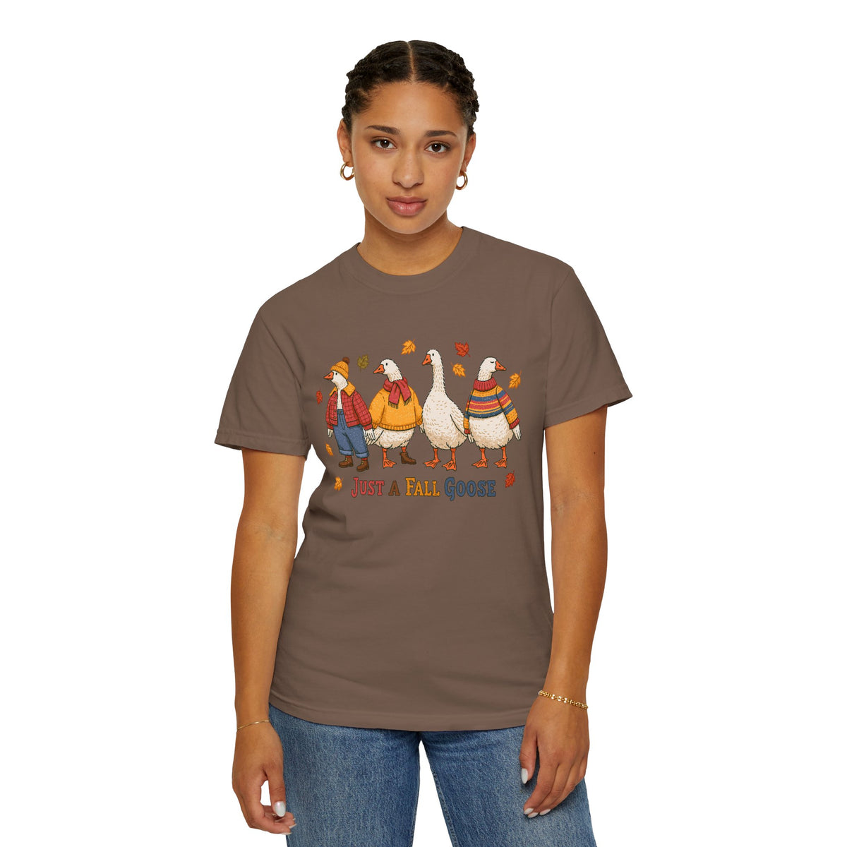 Funny Fall Goose Shirt, Just a Fall Goose Autumn Graphic Tee, Cute Cozy Gift for Bird Lover, Thanksgiving and October Outfit for Her