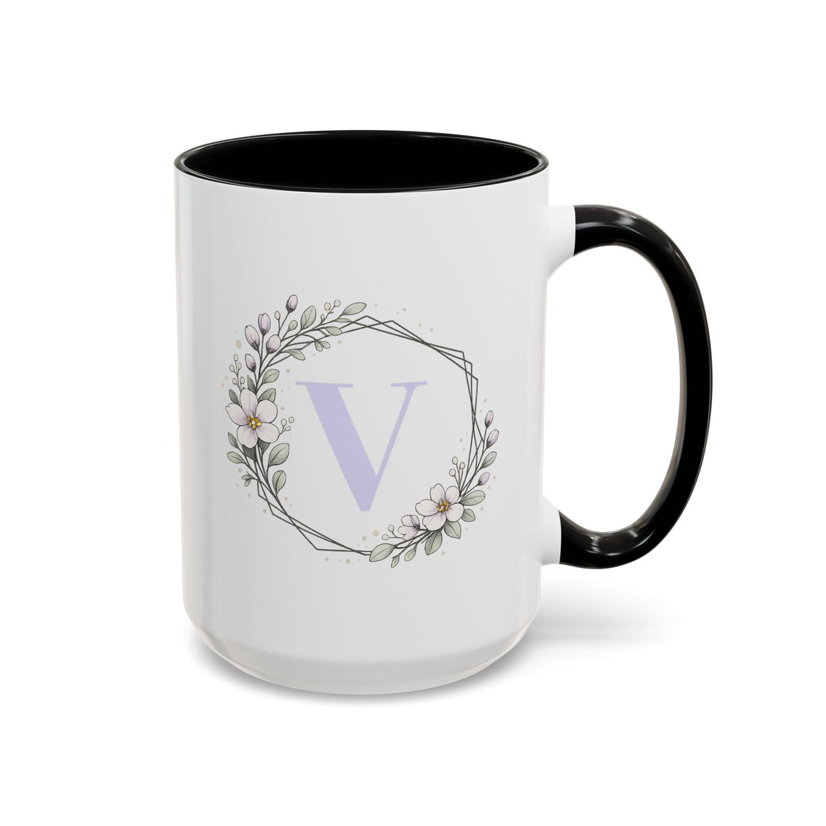 Letter V Monogram Mug, Floral Initial Coffee Mug for Women, Botanical Alphabet Cup, Minimalist Monogram Gift, Personalized Letter Mug