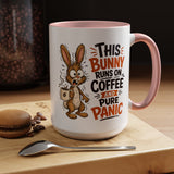 This Bunny Runs on Coffee and Pure Panic Coffee Mug, Funny Rabbit Lover Gift for Friends, Cute Sarcastic Ceramic Tea Cup with Black Handle