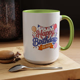 Happy Birthday to You Coffee Mug, Pink and Blue Balloons with Party Bunting, Cheerful Gift for a Sister or Best Friend's Daily Coffee Break