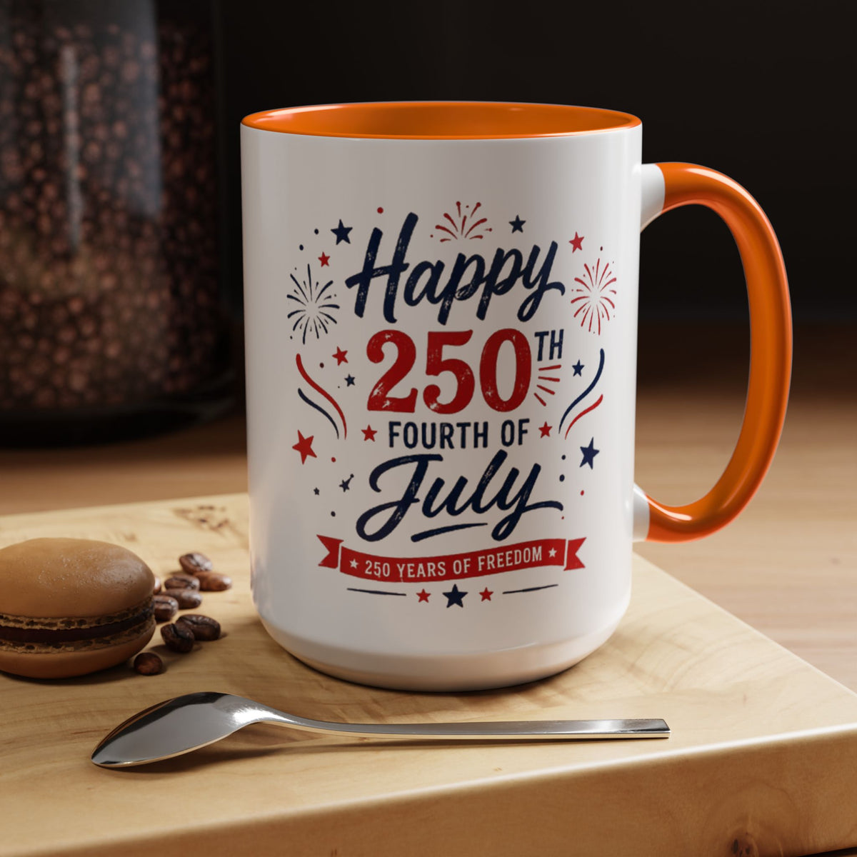 Happy 250th Fourth of July Coffee Mug, Semiquincentennial Gift for History Lovers, 1776 to 2026 Patriotic Ceramic Tea Cup